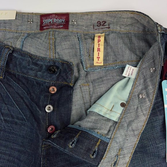 Superdry Mens Spirit Slouch Classic Straight Jeans Blue Wash Denim Zip 32 New - Picture 3 of 12